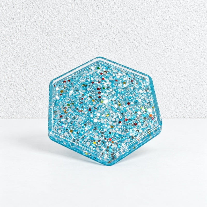 CouldNook Glitter Resin Coaster - Hexagonal Outline and Sparkling Inclusions
