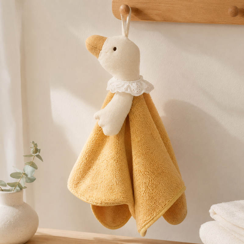 CouldNook Goose Coral Fleece Hanging Hand Towel - Lace Detail
