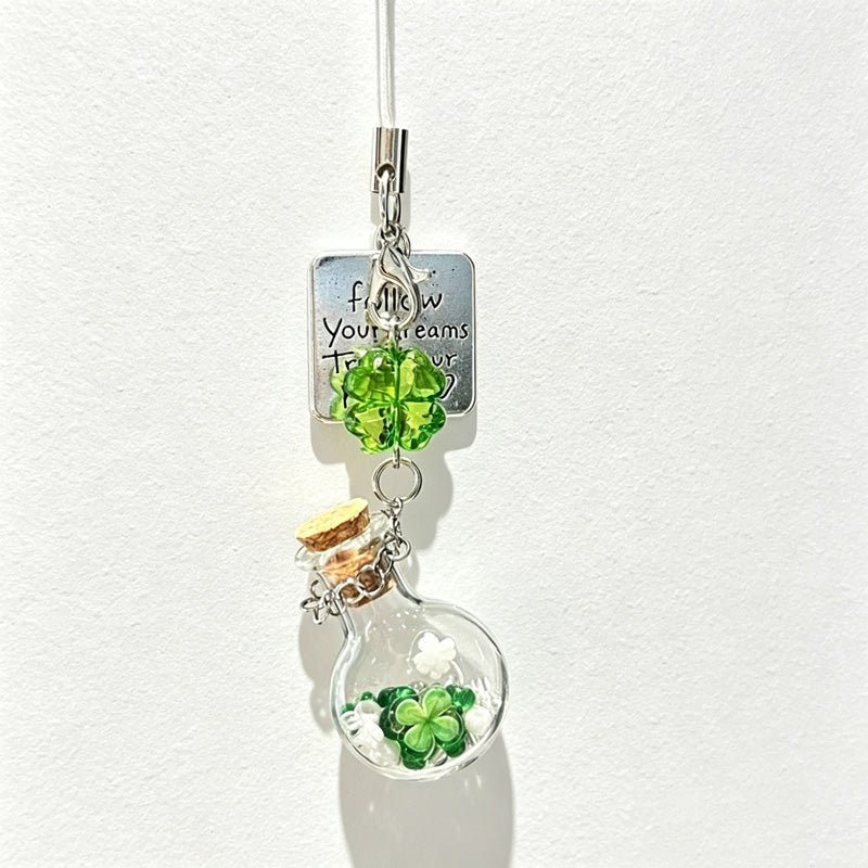 CloudNook Phone Charm Strap-Lucky Clover Bottle Pendant Design