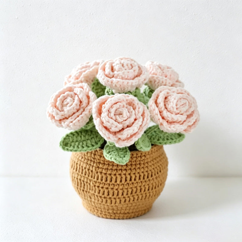 CouldNook Yarn Rose Planter Ornament - Six-Bloom Color Arrangements