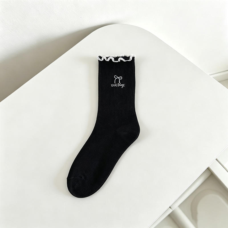 CouldNook Cozy Embroidered Scallop Crew Socks - Everyday Footwear Accent