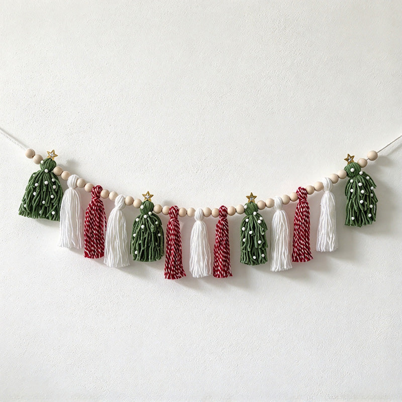 CouldNook Christmas Tassel Garland - Beaded Cord and Tree-Shaped Accents