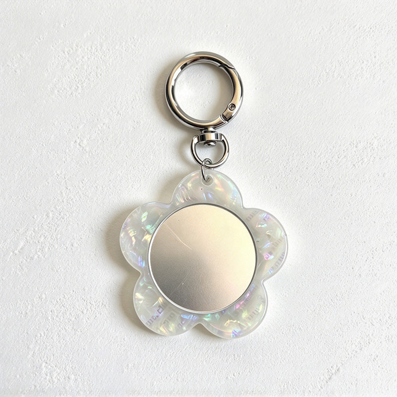 CouldNook Flower Mirror Keychain - Patterned Petals And Round Clasp