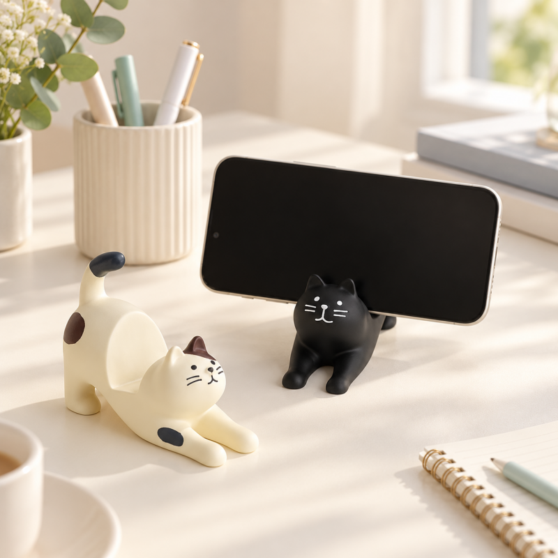 CouldNook Stretching Cat Phone Stand - Raised Tail and Outstretched Front Paws