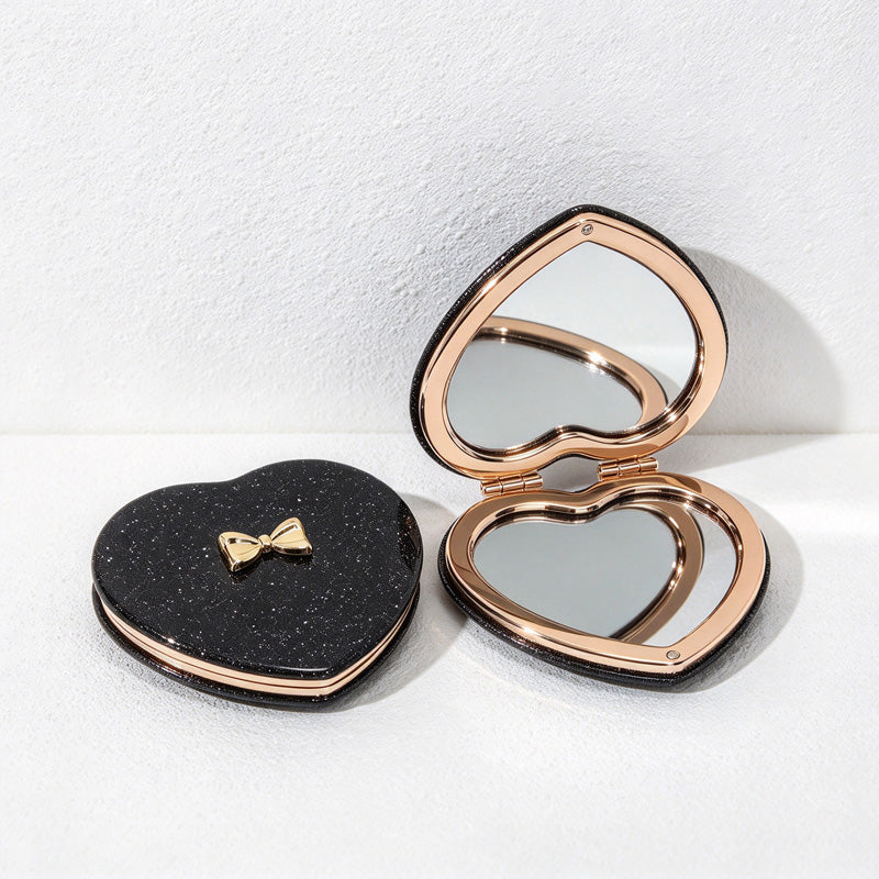 CouldNook Glitter Folding Compact Mirror - Hinged Case And Shaped Outline