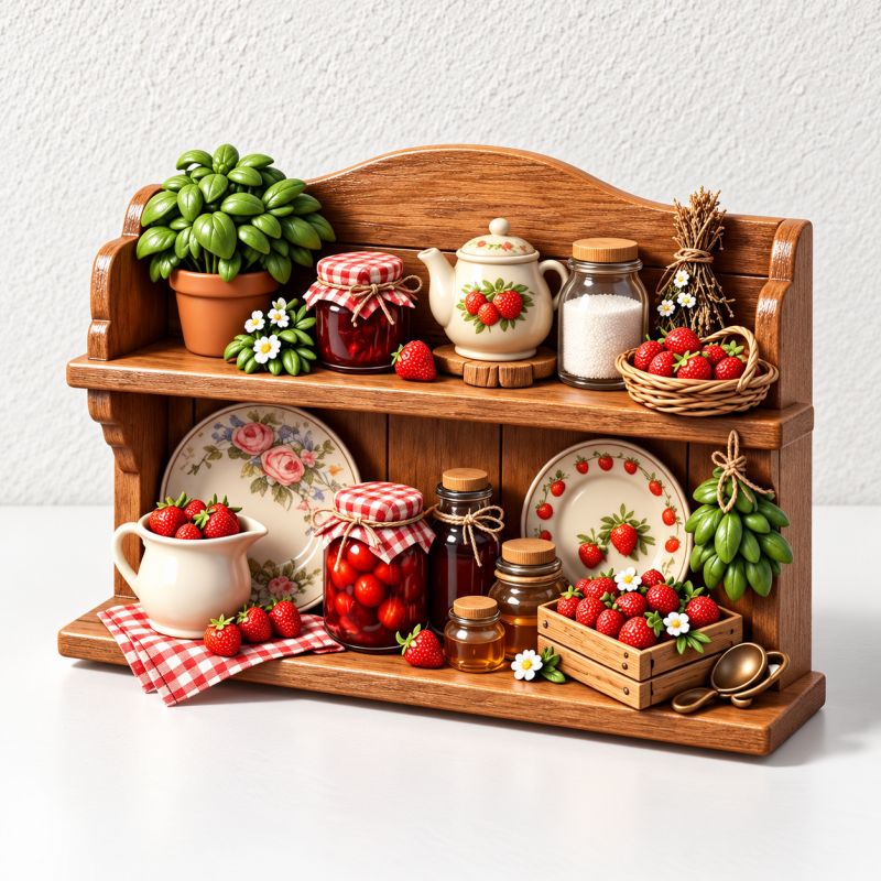 Strawberry Shelf Fridge Magnet - Kitchen Scene in Relief