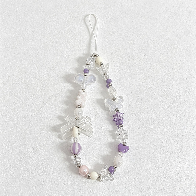 CloudNook Purple Bow Phone Lanyard‑Crystal Beaded Wrist Charm