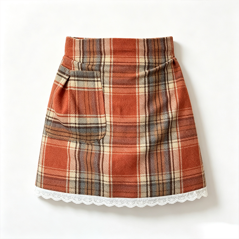 CouldNook Tartan Waist Apron - Warm Plaid Lace Border