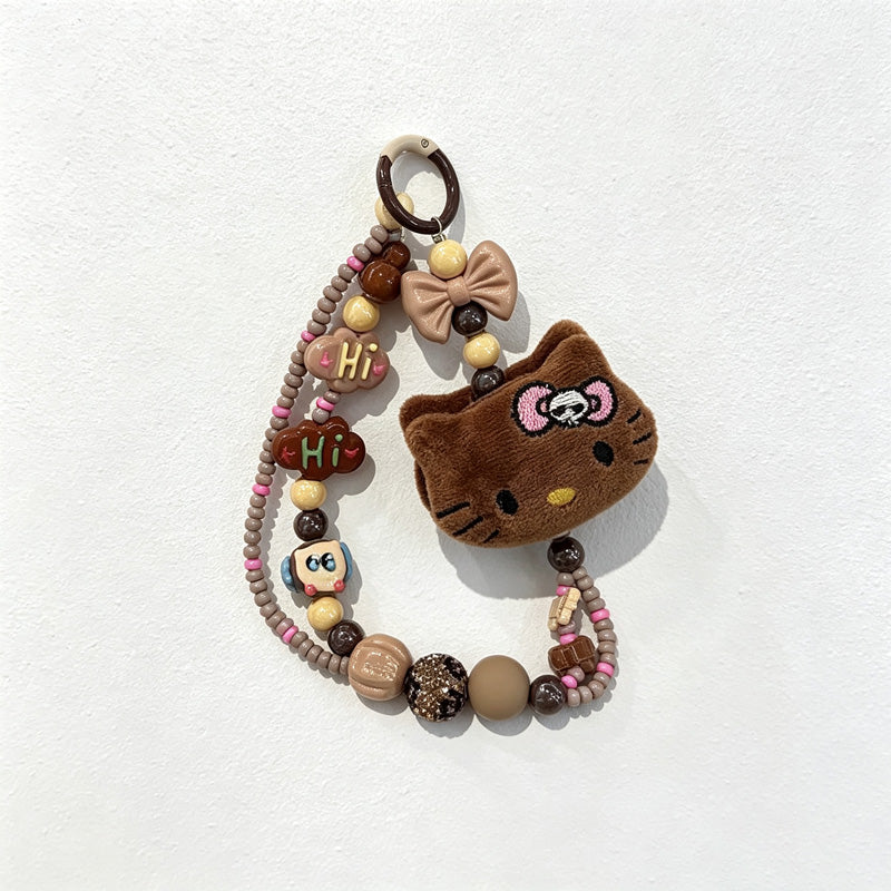 CloudNook Beaded Phone Wrist Strap-Plush Cartoon Cat Pendant