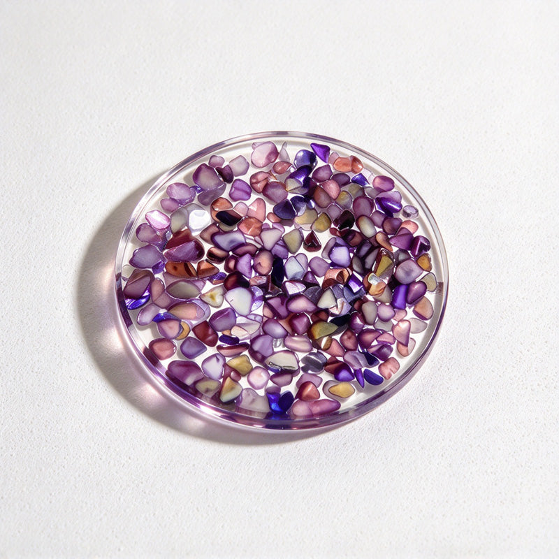 CouldNook Round Shell Coaster - Clear Resin and Iridescent Fragment Inlay
