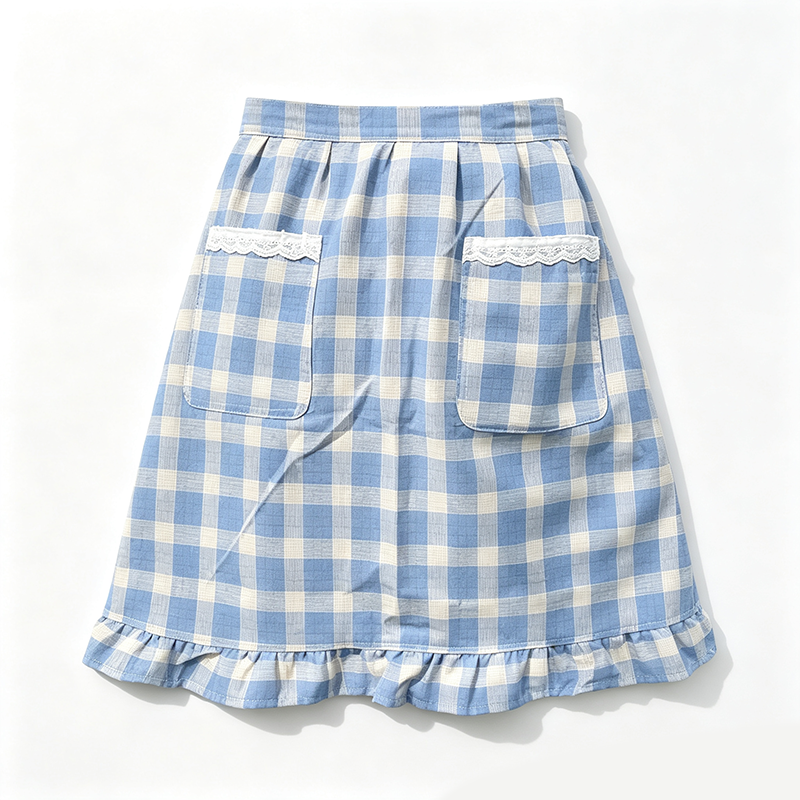 CouldNook Gingham Waist Apron - Curved Picnic Ruffle Accent