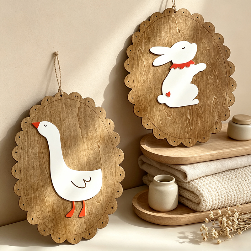 CouldNook Wooden Bunny Wall Decoration - Layered Scalloped Frame