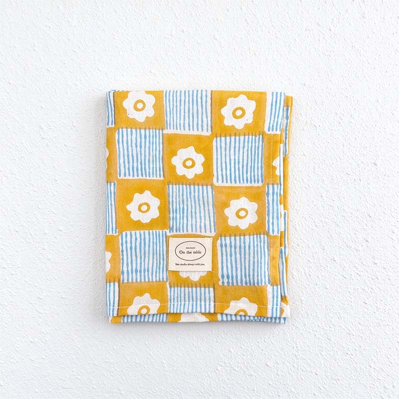 Printed Cotton Table Cloth with Lemon and Shell Designs