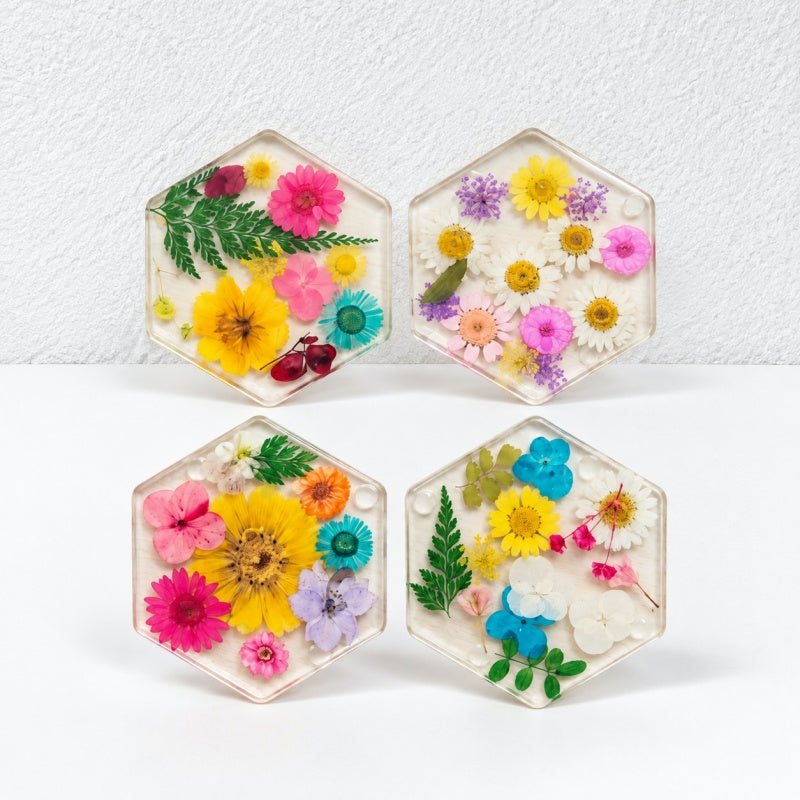 CouldNook Pressed Flower Coaster - Hexagonal Shape and Botanical Details