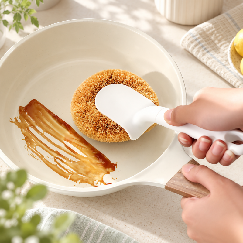 CouldNook Coir Pot Brush - Curved Neck And Slotted Hanging Handle