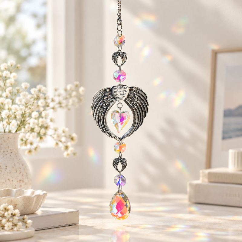 CouldNook Angel Wing Hanging - Faceted Heart And Teardrop Bead Detail