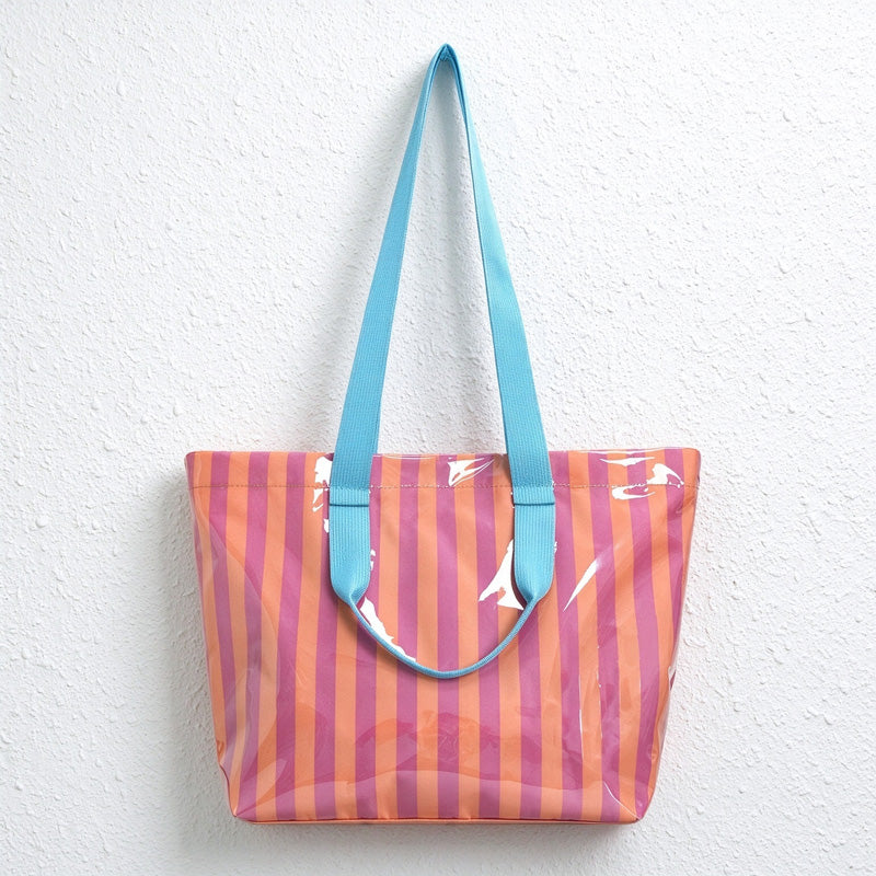 Glossy Striped Shoulder Tote