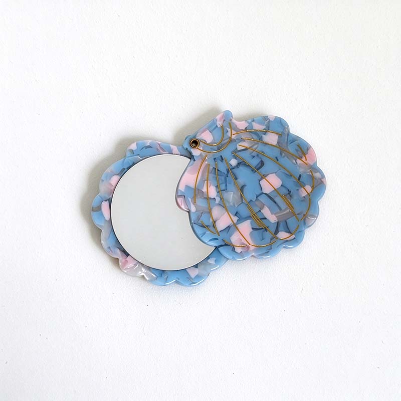 CouldNook Shell Swivel Pocket Mirror - Gold Rib Lines