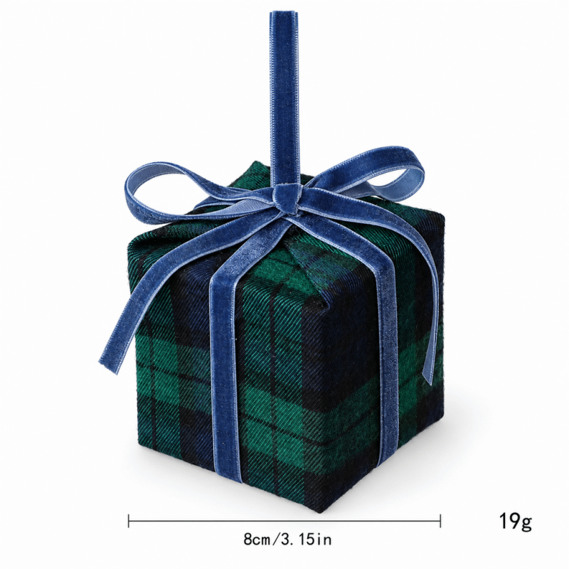 CouldNook Plaid Gift Box Christmas Ornament - Ribbon Bow