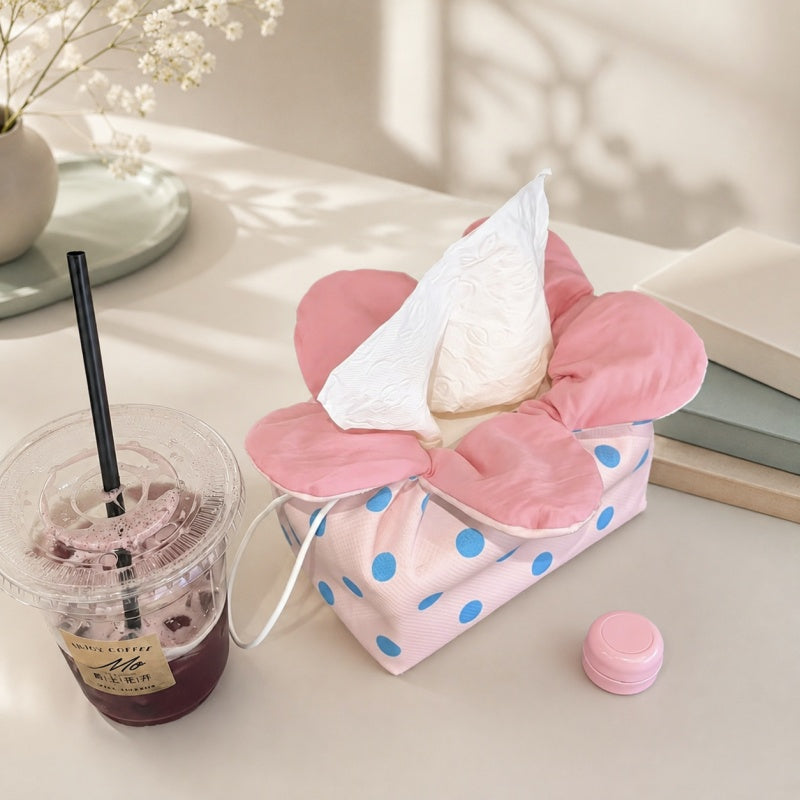 CouldNook Polka‑Dot Flower Tissue Box Cover‑Cute Floral Fabric Napkin Holder