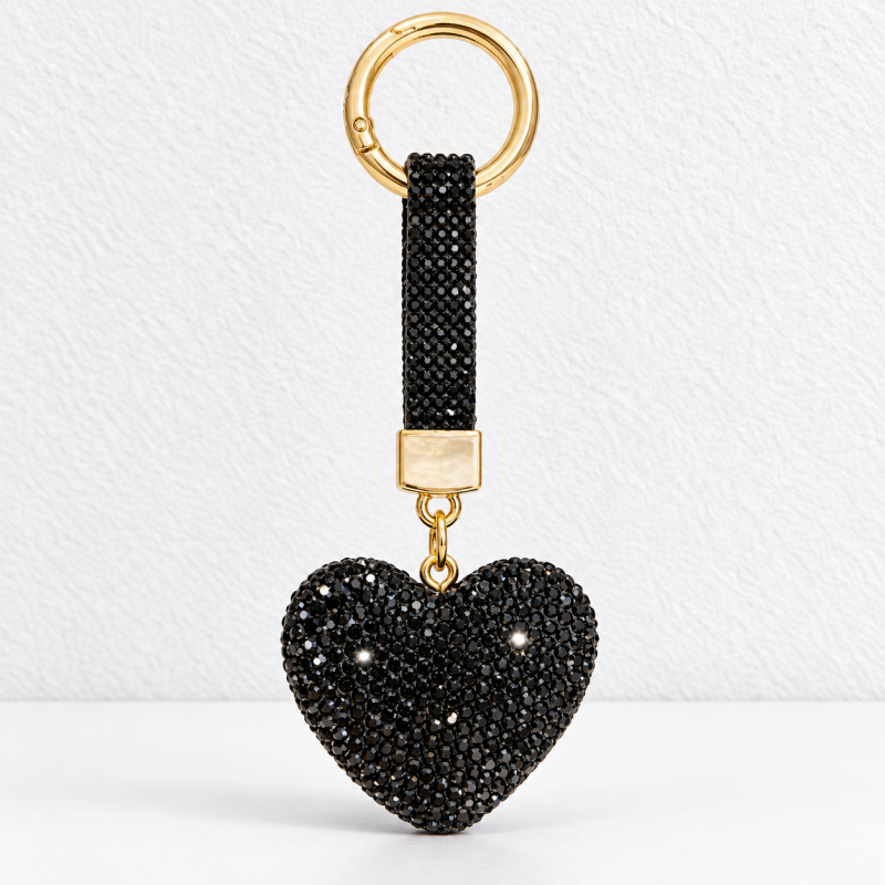 CouldNook Heart Keychain - Rhinestone-covered Shape and Matching Short Strap
