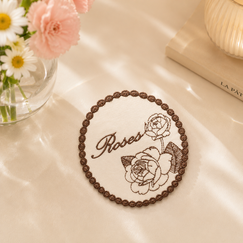 CouldNook Rose Embroidered Coaster- Soft Dining Accent
