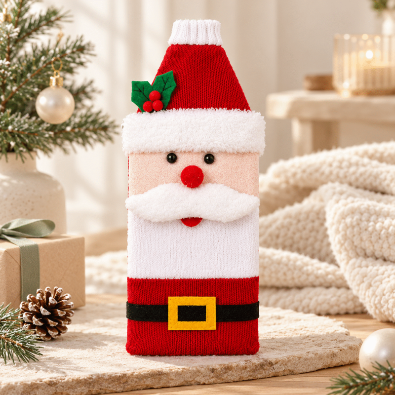 CouldNook Christmas Wine Bottle Cover - Knitted Character Sleeve