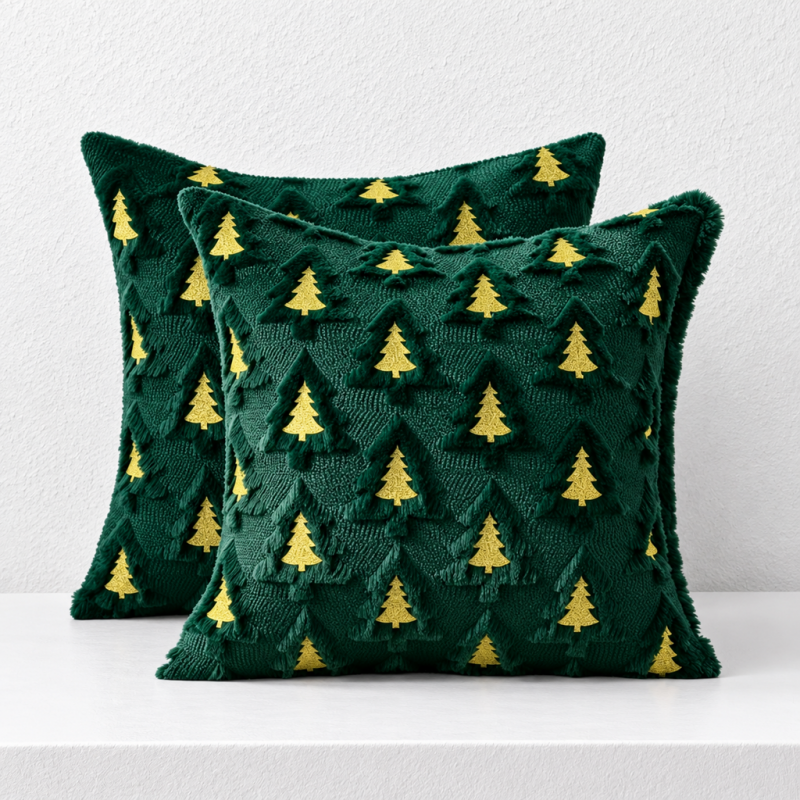 CouldNook Christmas Tree Cushion Cover - Raised Motifs Across A Textured Front
