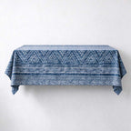 CouldNook Geometric Cotton-Linen Tablecloth - Patterned Bands and Plain Edges