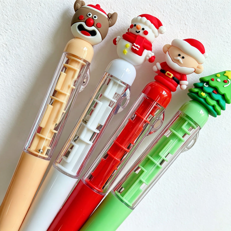 CouldNook Christmas Maze Ballpoint Pen - Clear Puzzle Barrel and Festive Topper