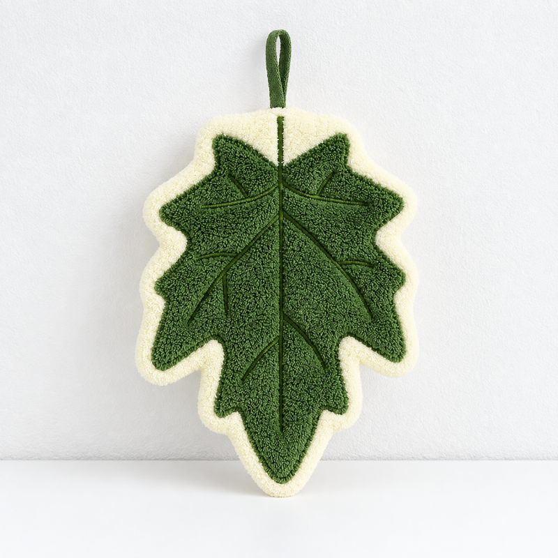 CouldNook Leaf Hand Towel - Coral Fleece and Stitched Veins