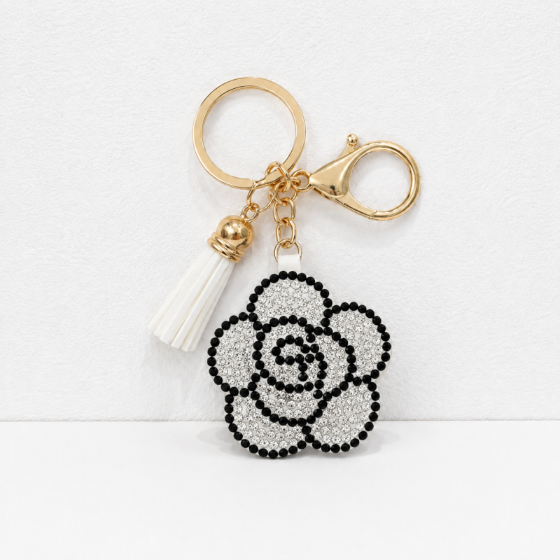 CouldNook Rhinestone Camellia Keychain - Tassel Flower Charm