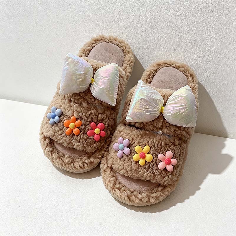 CouldNook Bow Plush Slippers - Six Bright Fuzzy Colors