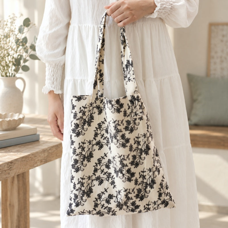 CouldNook Floral Tote Bag - Corduroy Texture and Long Handles