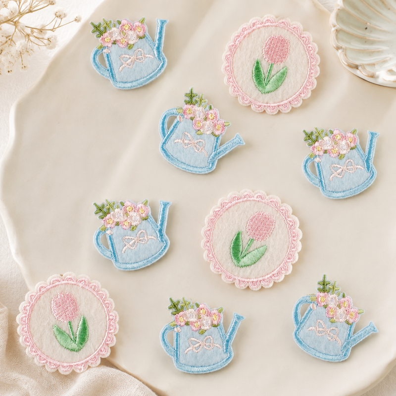 CouldNook Floral Garden Embroidered Patch - Two Watering Motifs