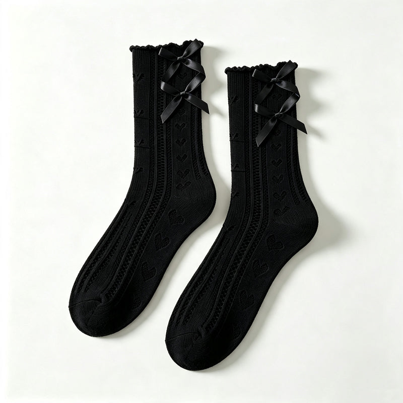 CloudNook Breathable Butterfly Mesh Bow Mid-Calf Crew Socks