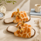 CouldNook Giraffe House Slippers - Fuzzy Slides and Raised Ears