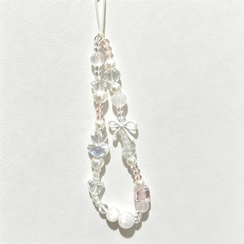 CloudNook Beaded Phone Wrist Strap-Pearl Heart Butterfly Design