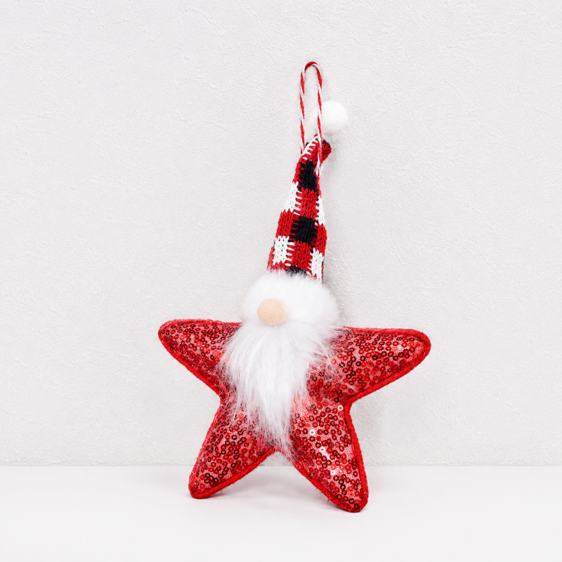 CouldNook Christmas Star Gnome Ornament - Sequins and Long Plaid Hat