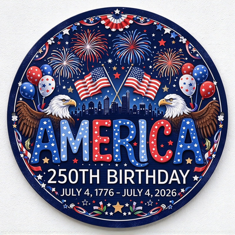 CouldNook Anniversary Wooden Wall Sign - Eagle Artwork and Firework Motifs