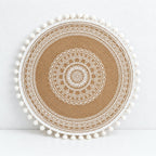 CouldNook Round Jute Placemat - Mandala Print and Decorative Trim