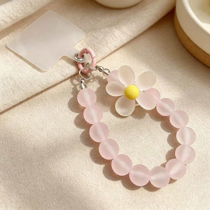 CouldNook Round Bead Flower Phone Charm - Loop Cord Attachment