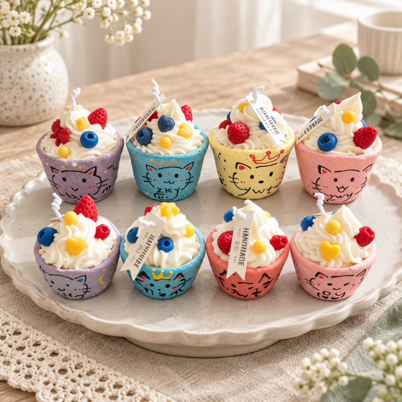 CouldNook Cake Scented Candle - Ceramic Cat Cup and Fruit-Inspired Topping