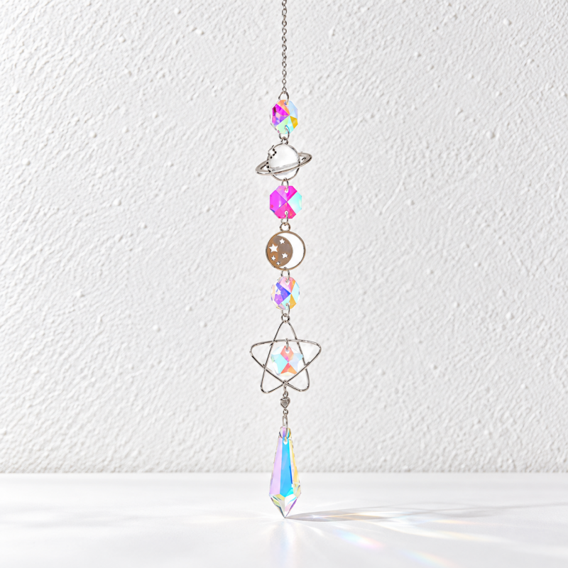 CouldNook Planet Suncatcher - Silver-Toned Celestial Symbols and Iridescent Hanging Drops