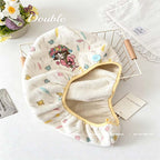 CouldNook Floral Hair Towel Wrap - Embroidered Button Fastening