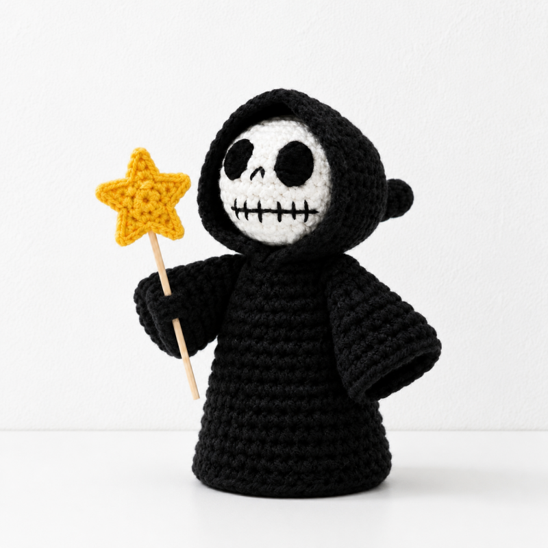 CouldNook Halloween Yarn Reaper Doll - Hooded Figure and Props