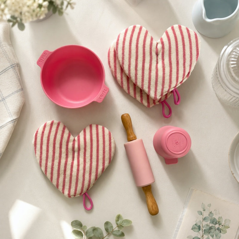 CouldNook Heart Striped Cotton Pot Holder - Hand Pocket