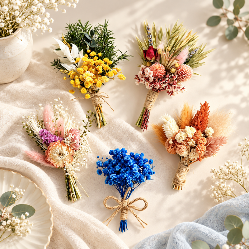 CouldNook Mini Dried Flower Bouquet - Twine Bound Stems