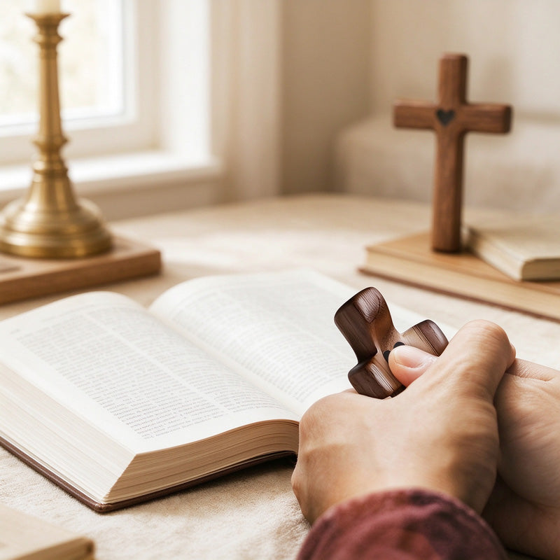 Wooden Prayer Cross with Heart and Thumb Rest