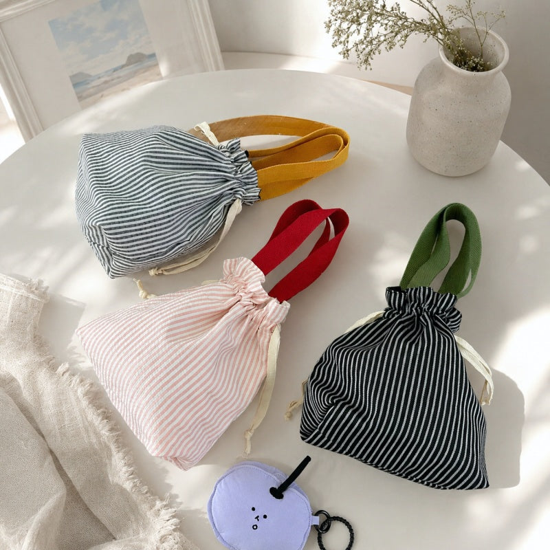 CouldNook Striped Drawstring Handbag‑Portable Drawstring Pouch for Cosmetics & Daily Items